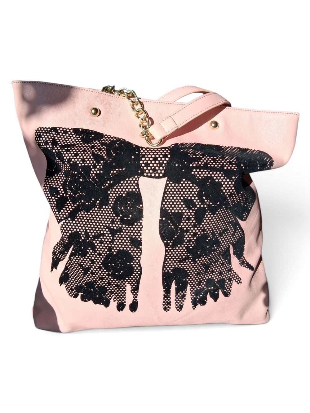 Betsey Johnson Pink Tote with Black Lace Butterfly Motif
